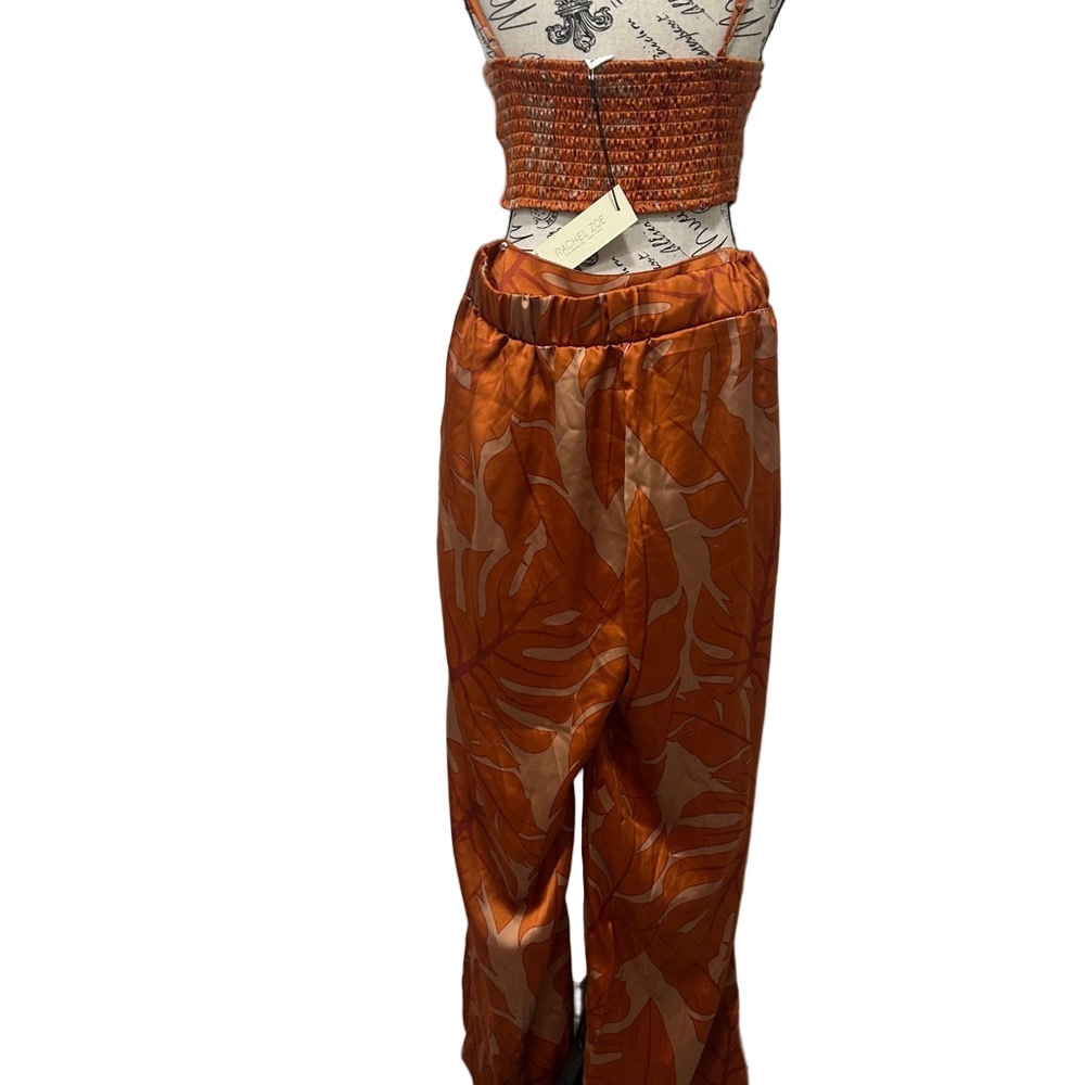 Rachel Zoe Satin Corset Top Wide Leg Pants Set NWT S Burnt Orange - Picture 3 of 12